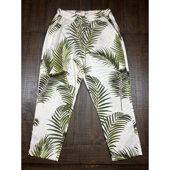 H&M Palm Leaf Print Pants Elastic Waist Casual or Dressy Lightweight Size 10 - Picture 1 of 6